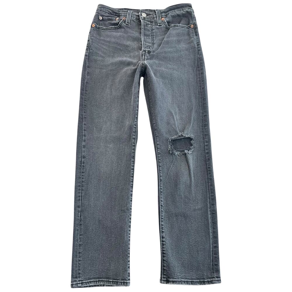 Levi’s Wedgie Straight Jeans Black Gray Distressed High Rise Cropped Fits W27